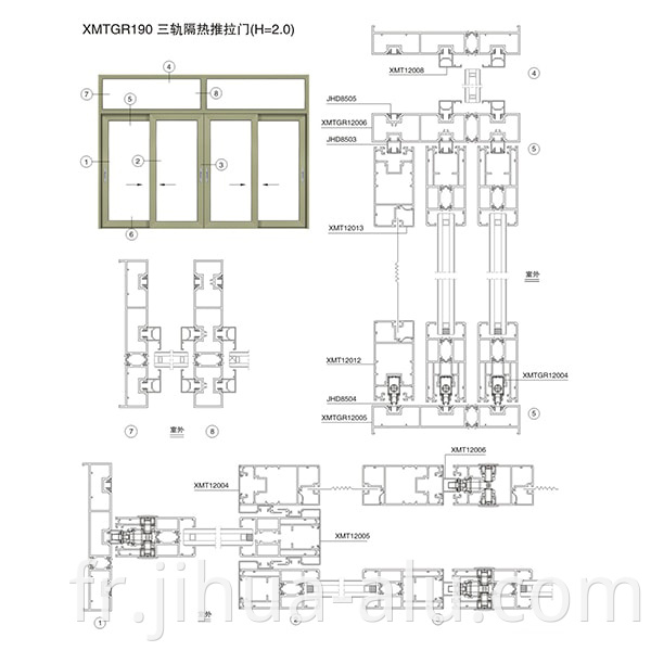 Aluminum XMTGR120-190 Insulated Sliding Doors Assembly Structure